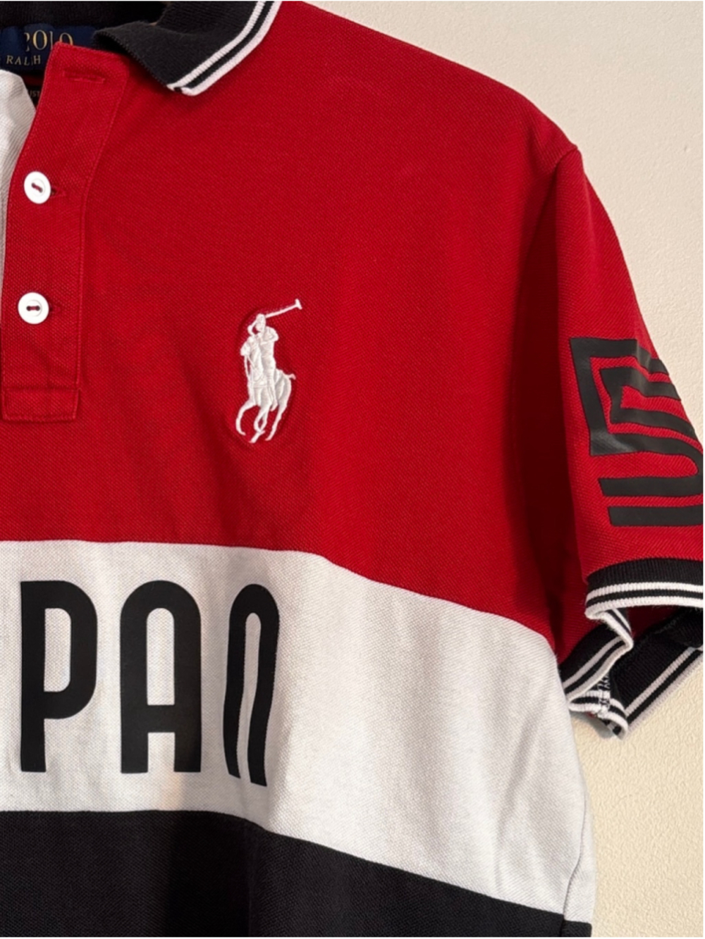Polo Ralph Lauren Japan Polo Shirt Mens Size L Red White Black Preppy - Picture 3 of 10